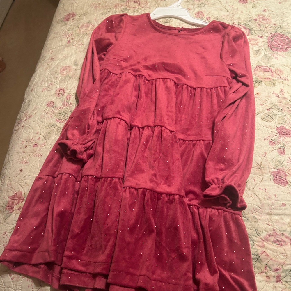 Red Tiered Long Sleeve Dress